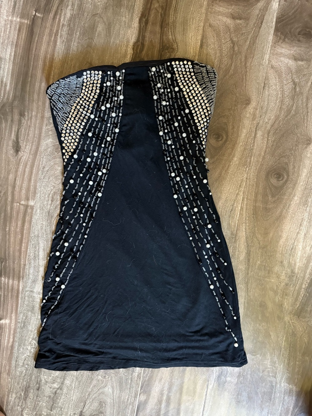 DO+BE Black Strapless Mini Dress with Silver Sequin Trim